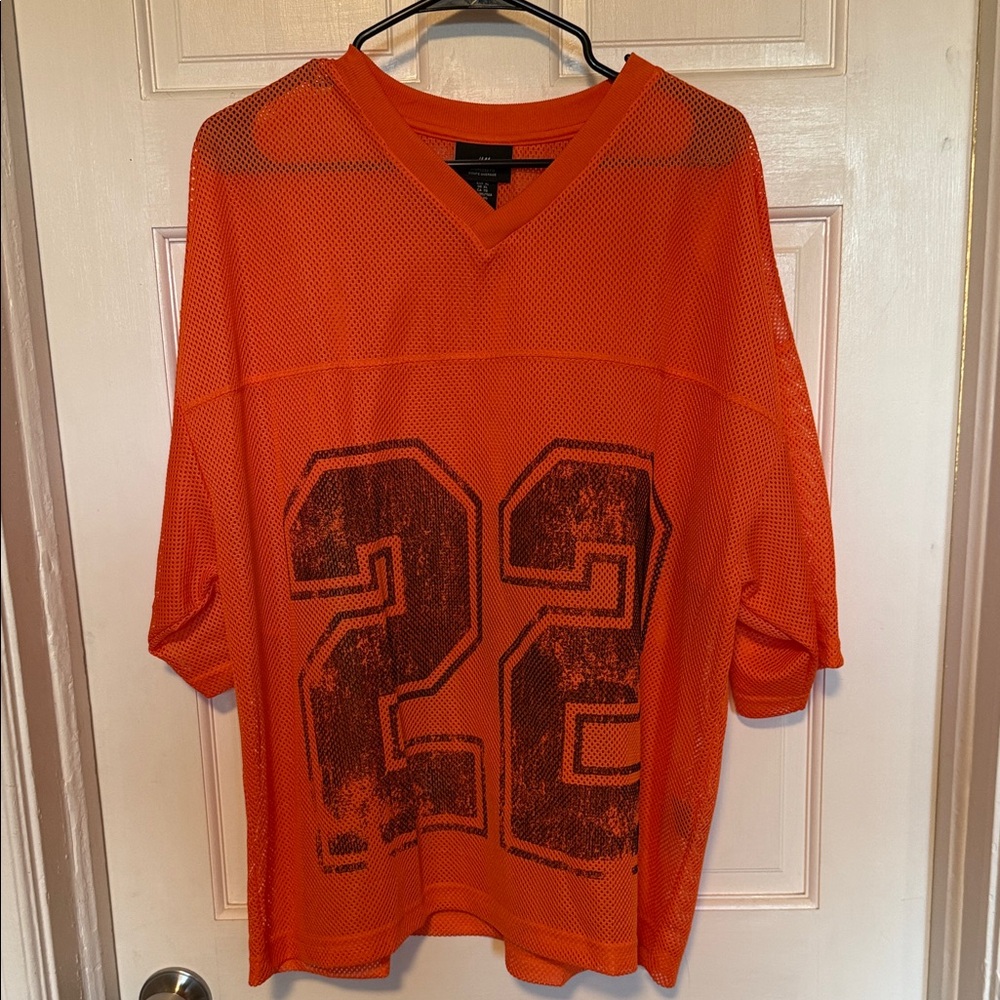 H&M Orange Mesh Football Jersey with Distressed '22' Graphic
